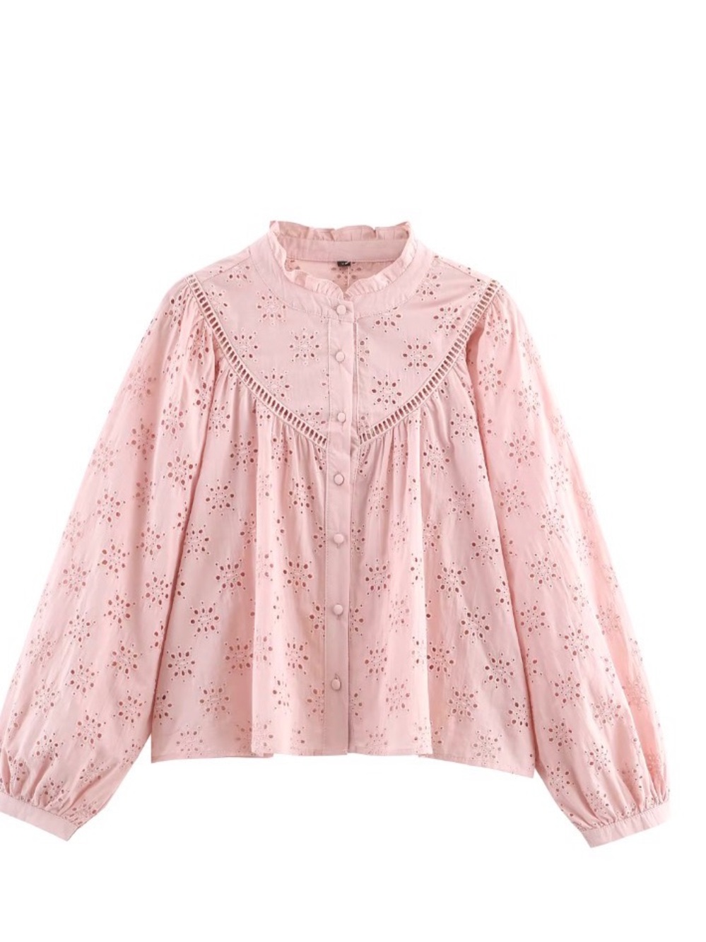 Zara, NWT Soft Pink Eyelet Embroidered Blouse Romantic Cottagecore, Size Large - Picture 2 of 13